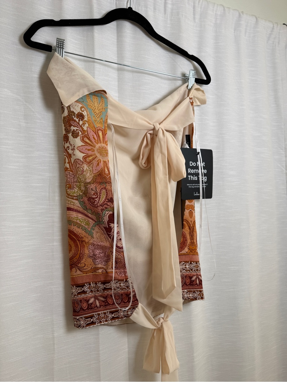 Lulus Paisley Print Cowl Neck Halter Tie Back Top Cream | NWT Size XS - Picture 13 of 15